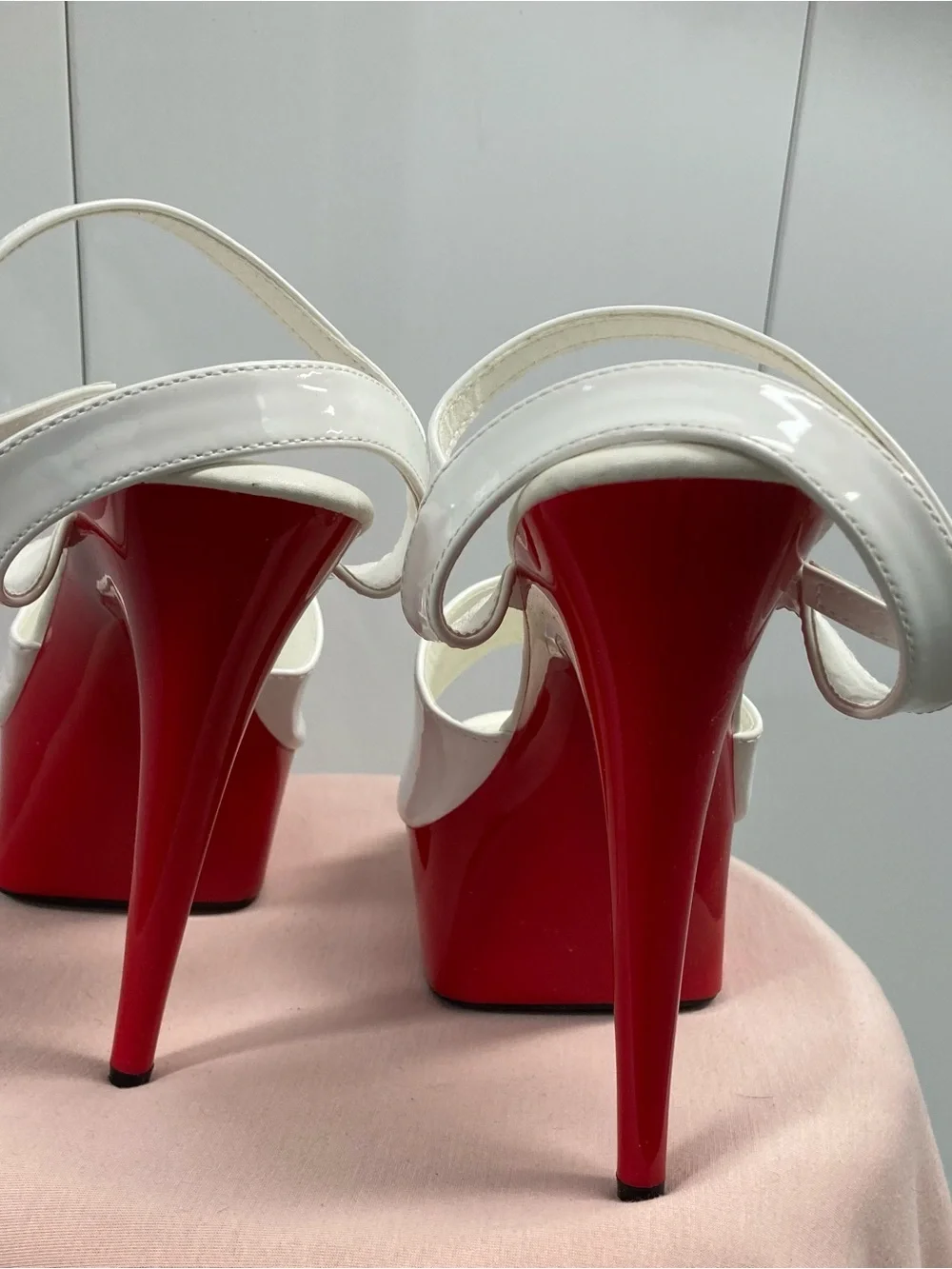 Women’s White Patent Platform Sandals with Red Sole